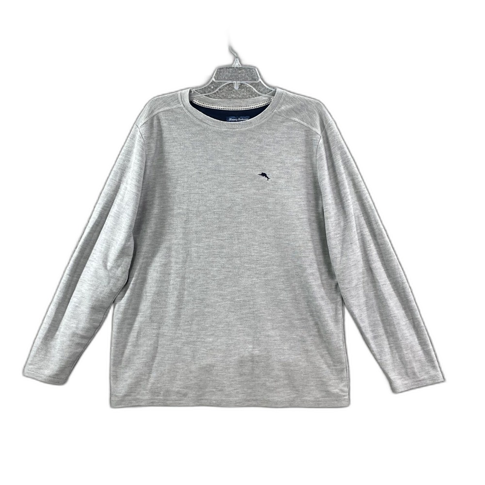 Tommy Bahama‎ Shirt Mens Large Gray Long Sleeve Crew Neck Pullover Camping Skate